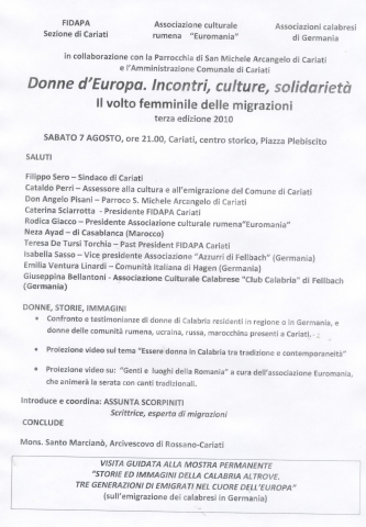 Donne d’Europa. incontri, culture, solidarieta’. Il volto femminile delle migrazioni