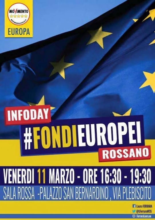 Oggi un seminario del Meetup Rossano con l’eurodeputata Ferrara sui fondi diretti europei