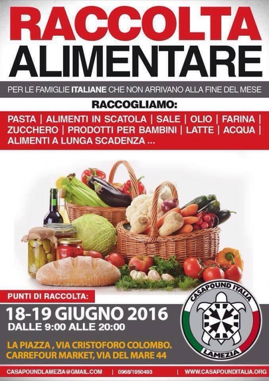CasaPound organizza raccolta alimentare per le famiglie italiane in difficoltà