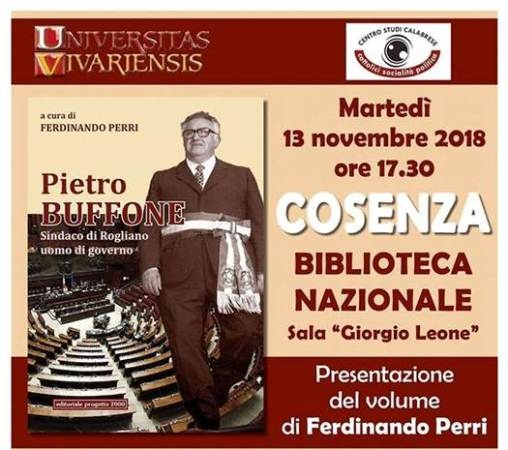 Il 13 novembre la presentazione del libro sull’on. Pietro Buffone