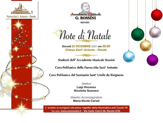 Il 23 dicembre concerto di Natale della Parrocchia S. Antonio e dell’Accademia Rossini