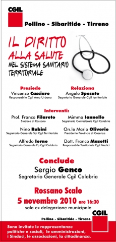 Sanità, domani un incontro – dibattito organizzato dalla Cgil comprensoriale Pollino - Sibaritide - Tirreno