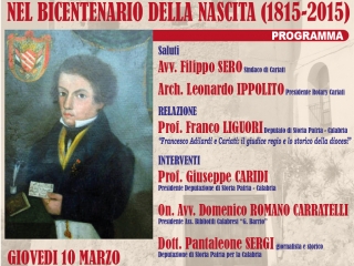 Il 10 marzo incontro culturale  sulla figura dello storico Francesco Adilardi (1815-1852)