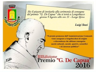 Il 9 agosto il terzo Premio intitolato alla memoria di mons. Giuseppe de Capua