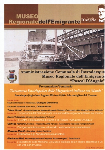 Il 2 agosto la presentazione del  Dizionario delle migrazioni italiane nel mondo