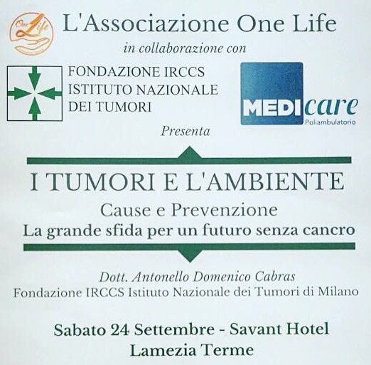 “I tumori e l’ambiente”, a Lamezia un convegno promosso dall’Associazione “One life”
