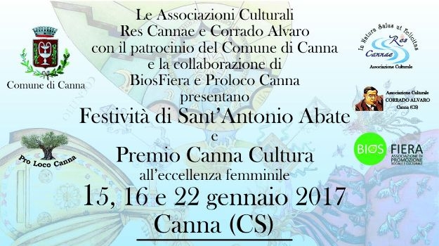 Dal 15 gennaio Festa di S. Antonio e Premio Canna cultura eccellenza femminile