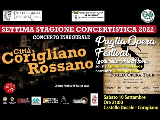 Il Puglia Opera tour al Castello ducale di Corigliano.  Al via la VII stagione concertistica