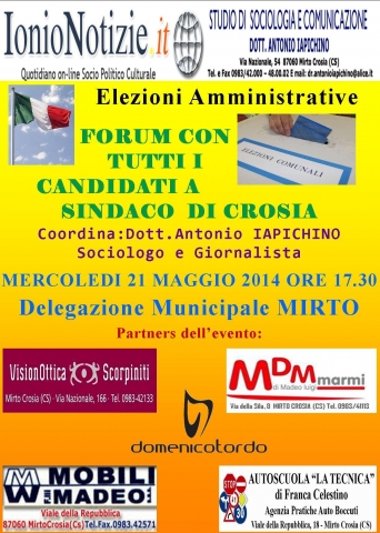 Oggi pomeriggio “Forum elettorale” con i candidati a sindaco di Crosia