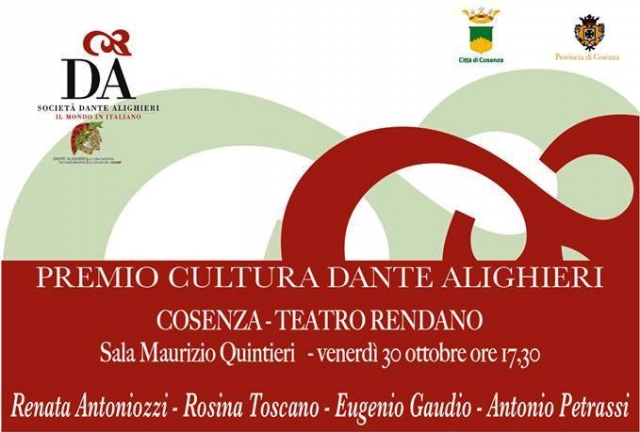 Il 30 ottobre la quinta edizione del Premio Cultura Dante Alighieri