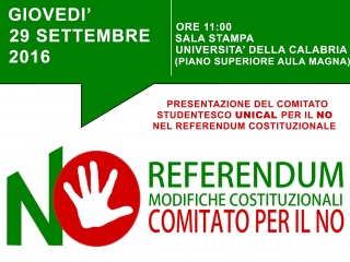 Giovedì 29 settembre la presentazione del Comitato Unical per il No costituzionale