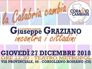 Coraggio di Cambiare l’Italia, il 27 dicembre il Presidente Graziano incontra i cittadini