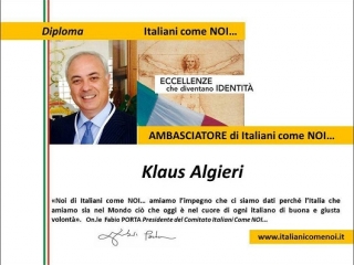 Klaus Algieri nominato Ambasciatore di “Italiani come noi”