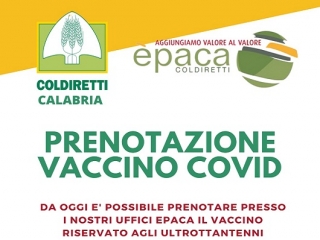Coldiretti Calabria: Servizio prenotazione vaccinazioni agli ultraottantenni