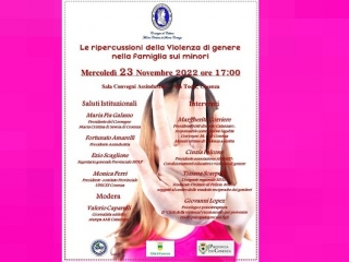 Il 23 novembre convegno su ripercussioni sui minori a causa della violenza di genere in famiglia
