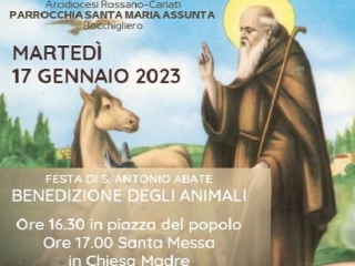 Sant'Antonio Abate, il 17 gennaio preghiera e benedizione degli animali