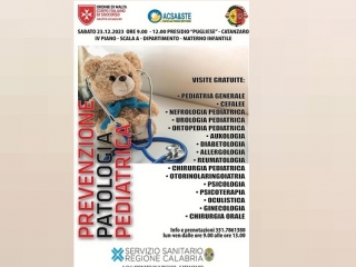 Il 23 dicembre presso l’A.O.U. “Renato Dulbecco” Giornata di prevenzione delle patologie pediatriche
