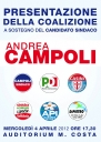 Il 4 aprile presentazione della candidatura di Andrea Campoli alla carica di Sindaco del centro sinistra